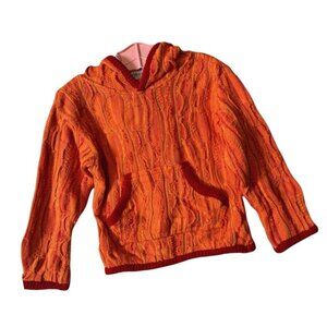 Vintage Neon Orange Knit 100% Acrylic Hooded Sweater 4T